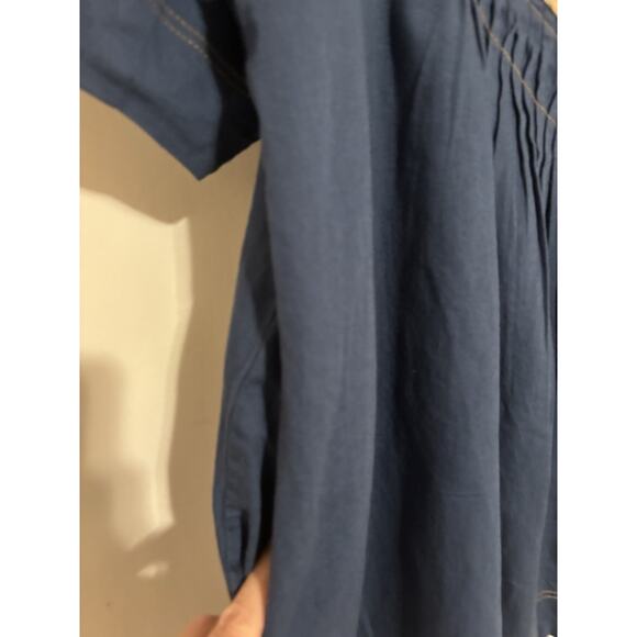 Free People Dress Large Aline Denim Embroidered Foral Short Sleeve Mini Boho - Picture 6 of 12